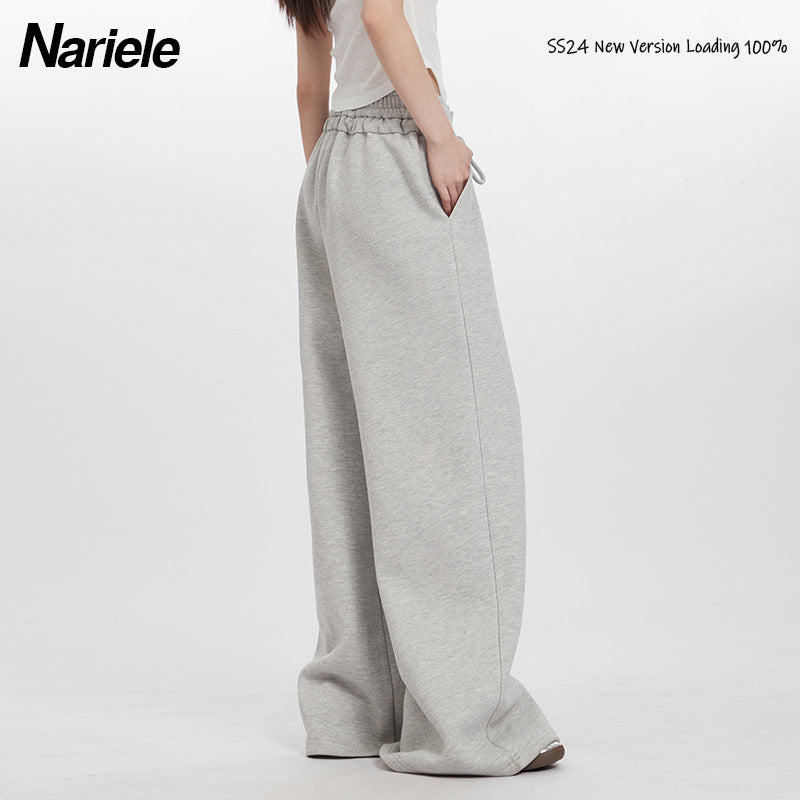 Nariele Mopping Sports Elastic Wide Leg Straight Pants