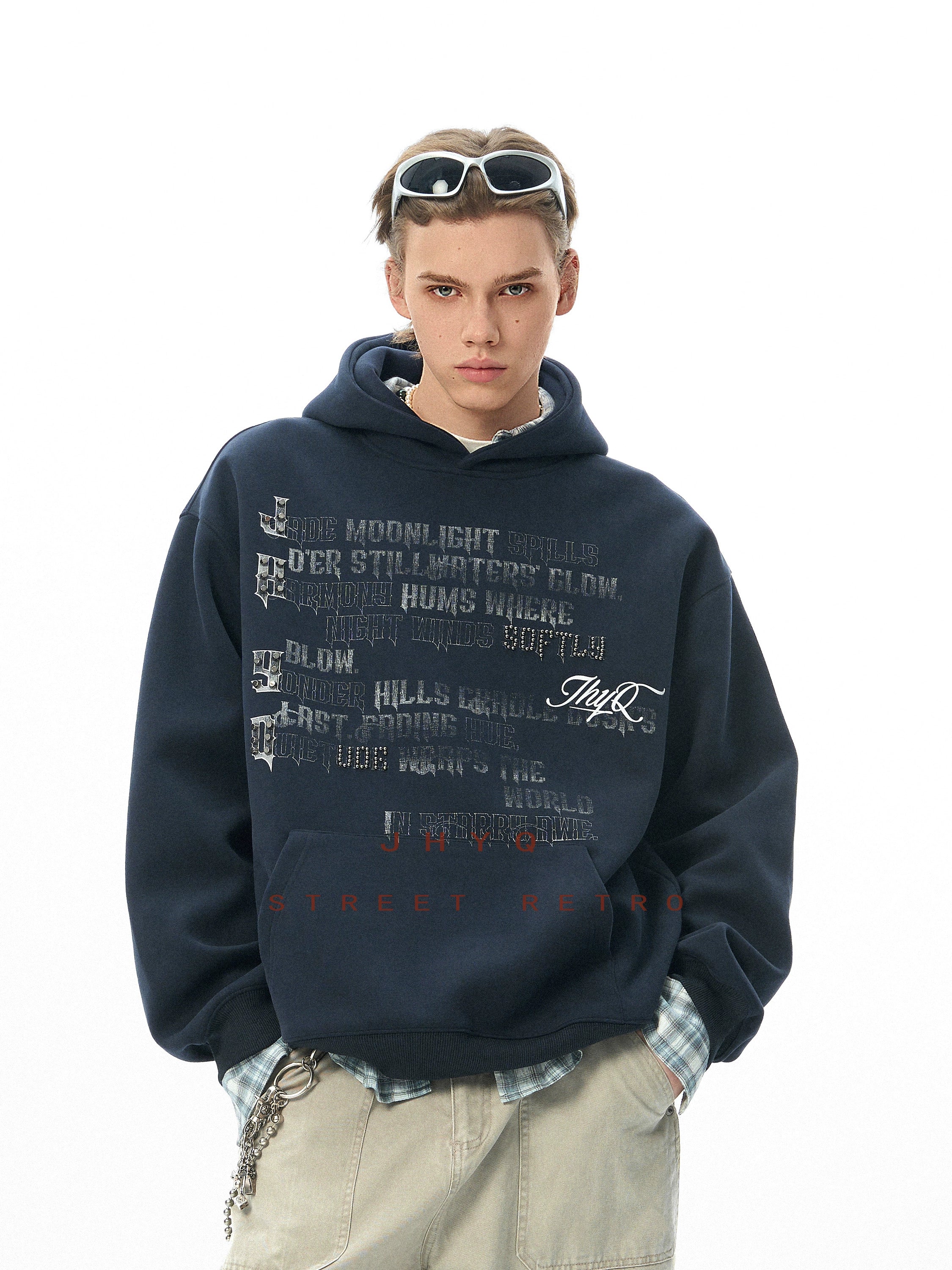 JHYQ Full English Print Loose Hoodie