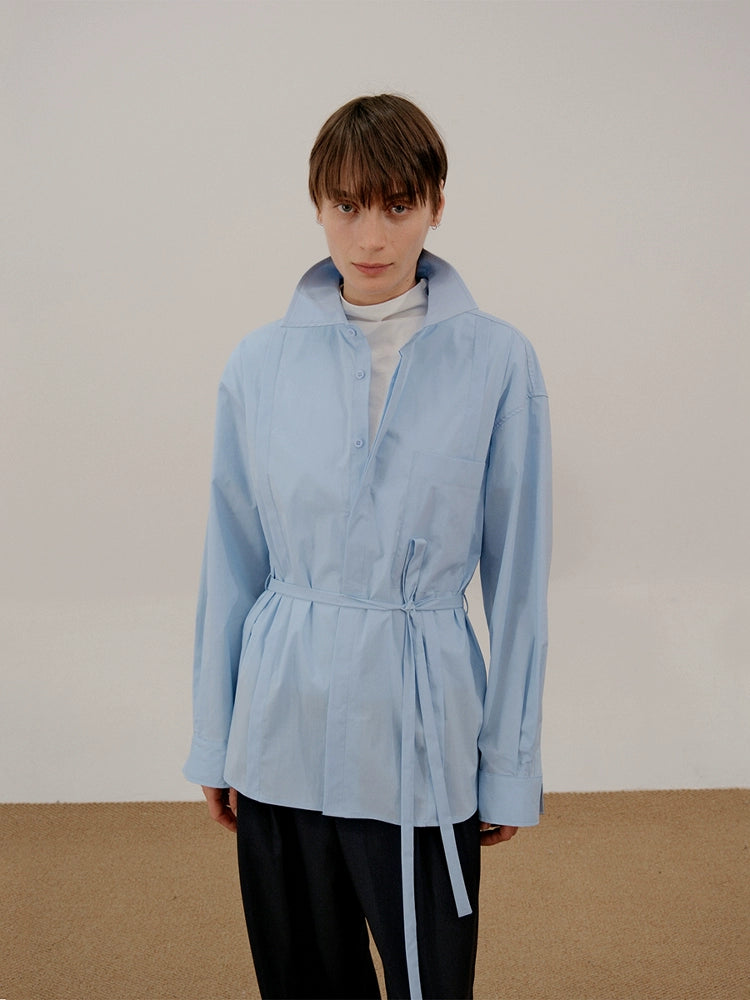 COLN Belt Simple Temperament Long-sleeved Shirt