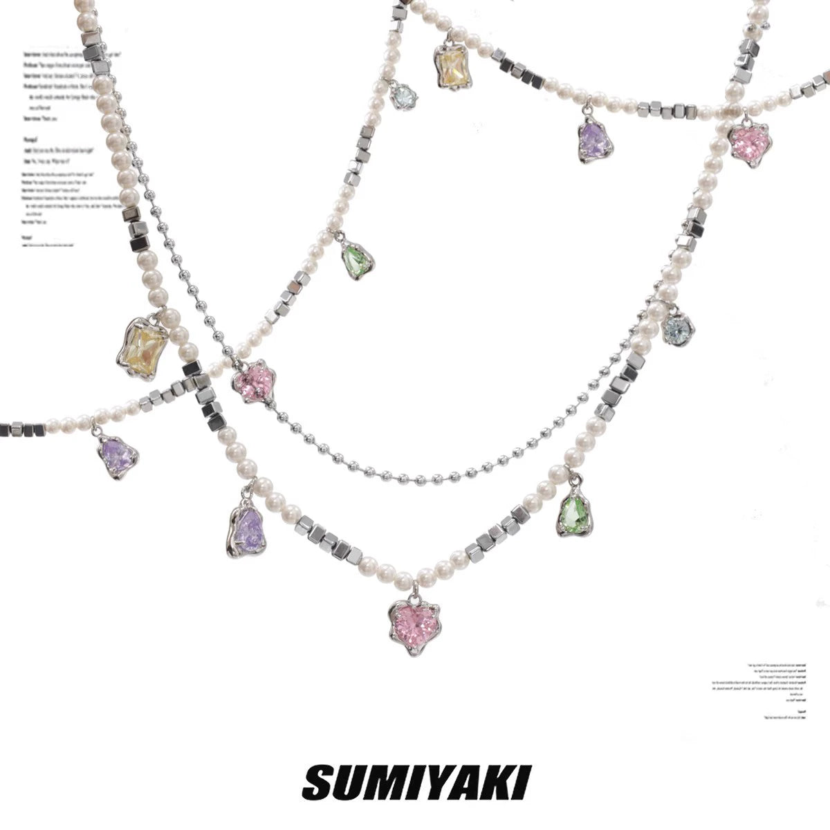 SUMIYAKI Rainbow Zircon Sweet Cool Pearl Necklace