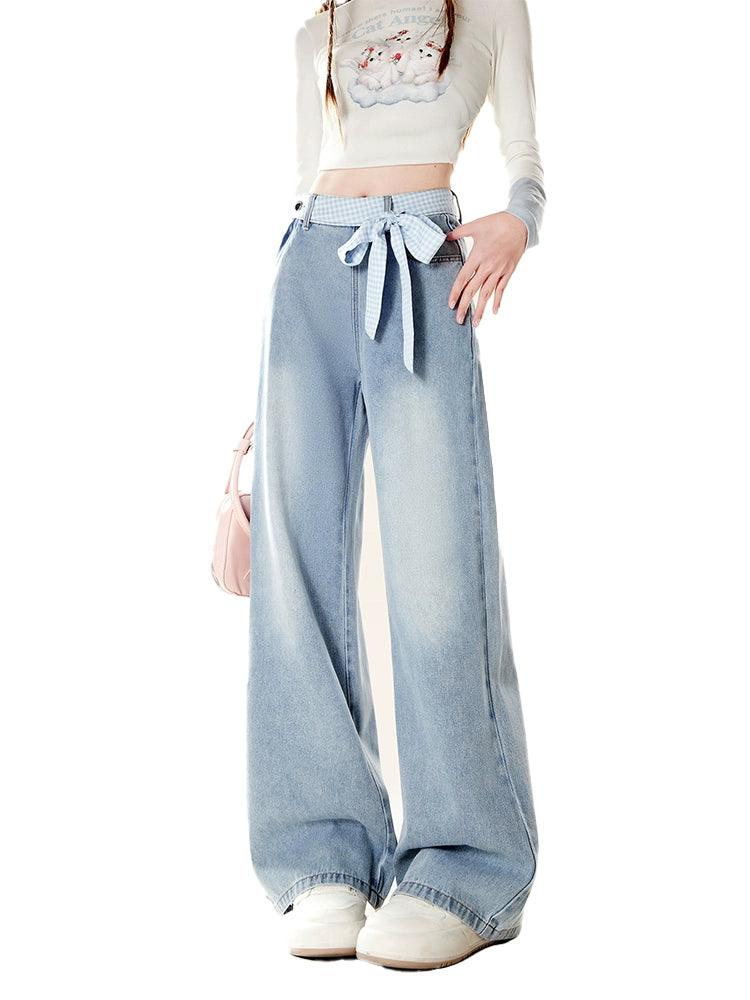 Zrsee Side Zipper Bow Strap Jeans