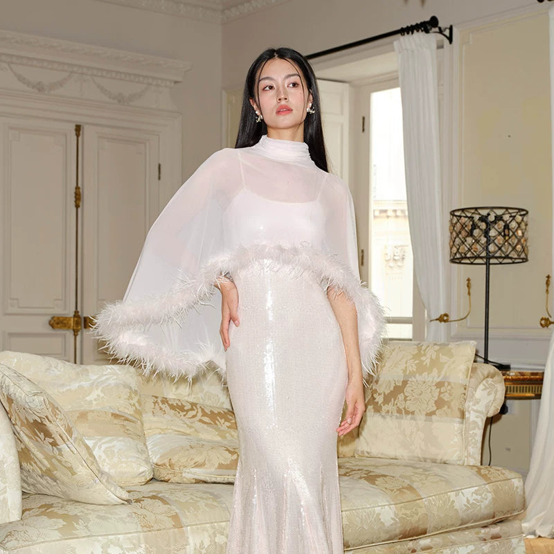J TheChosen Turtleneck Shawl Suspender Dress