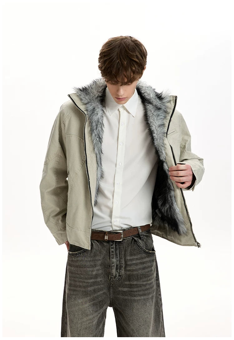 A PUEE Vintage Thickened Fleece Warm Short Jacket