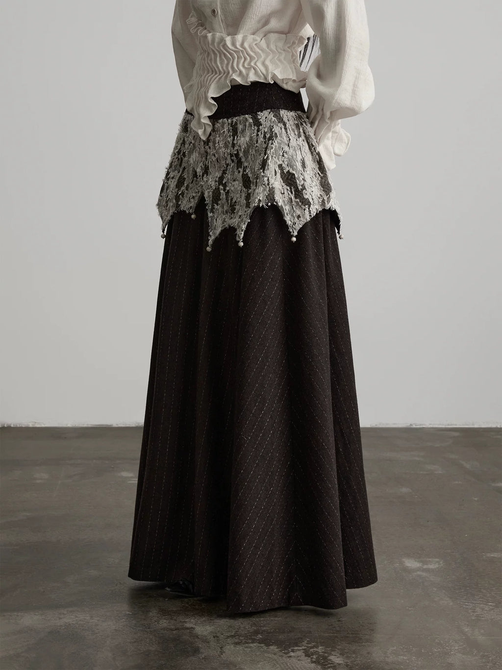 INDULGE Irregular Deconstruction Lace Stitching Striped Skirt