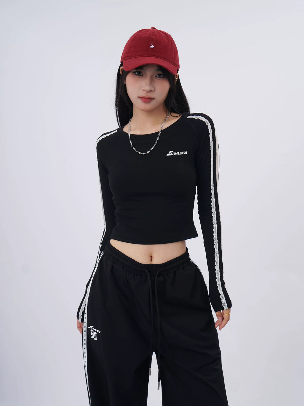 SAMUSAN Super Sa Lace Splicing Short Long Sleeve