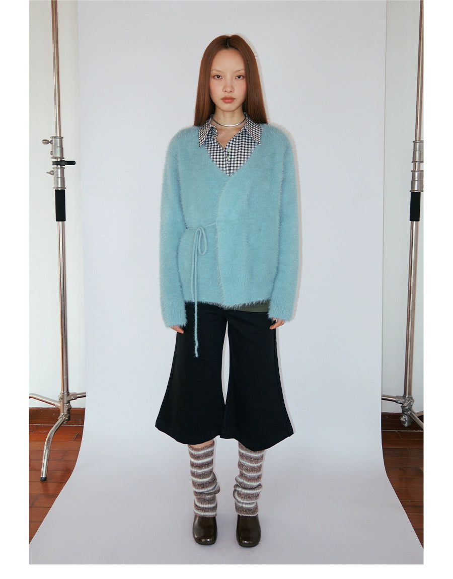 FUNKYFUN Lace-up Cardigan V-neck Sweater Jacket