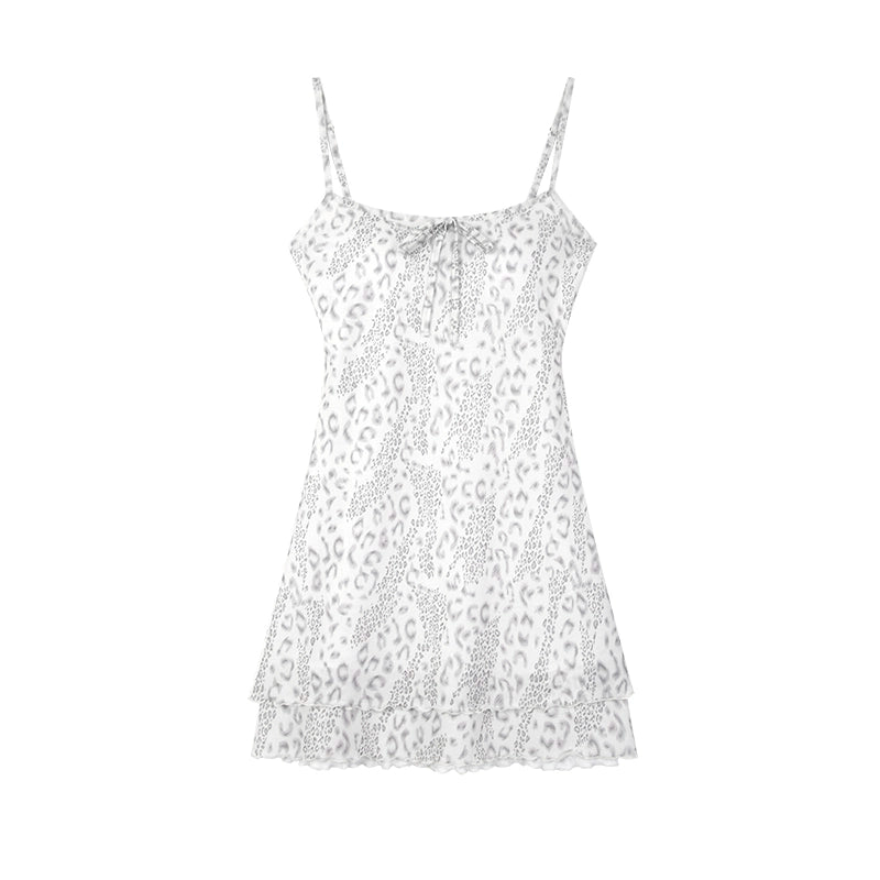 Zero Leopard Print Slim and Thin A Word with Chest Pad Suspender Skirt