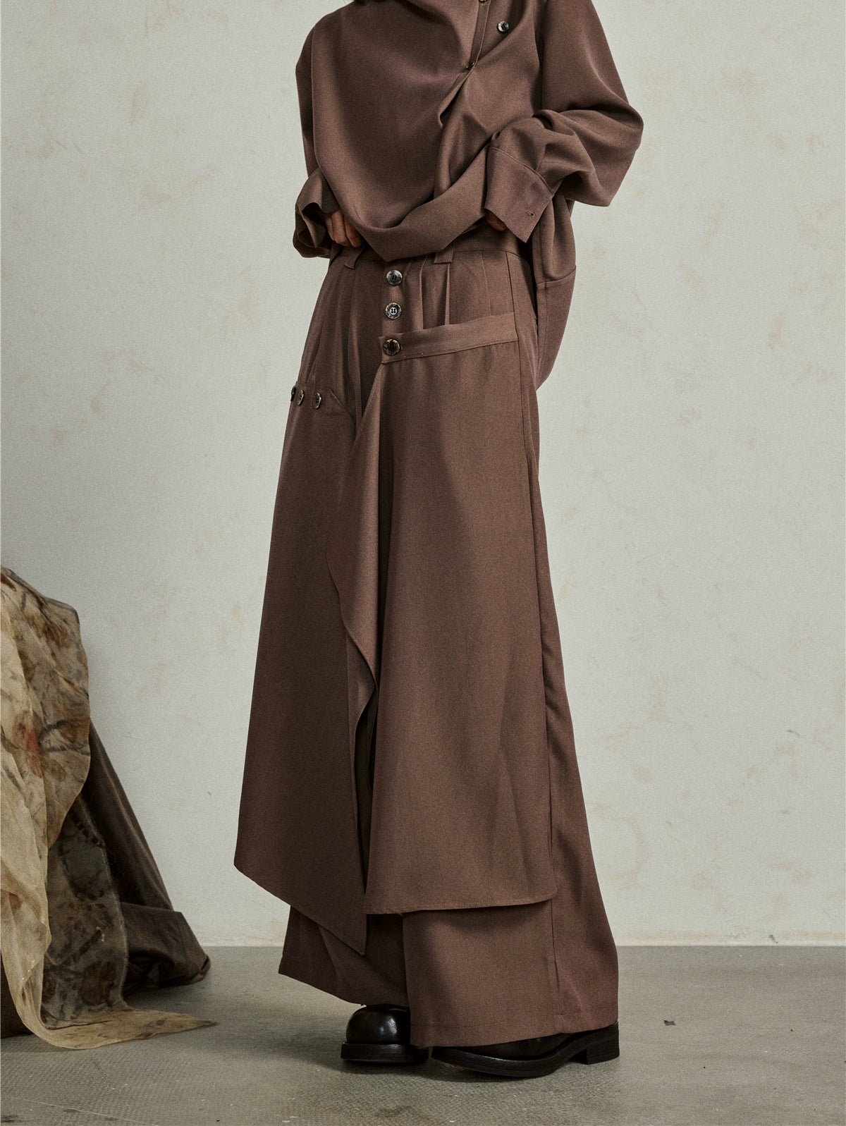 SUNYVONNE Irregular Multi-piece Two-wear Wide-leg Pants