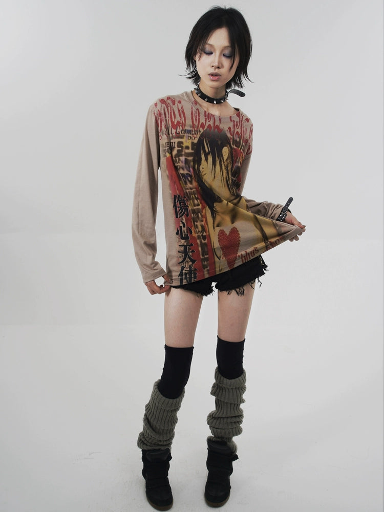 WEBBAR Y2K Sad Angel Long Sleeve T-Shirt