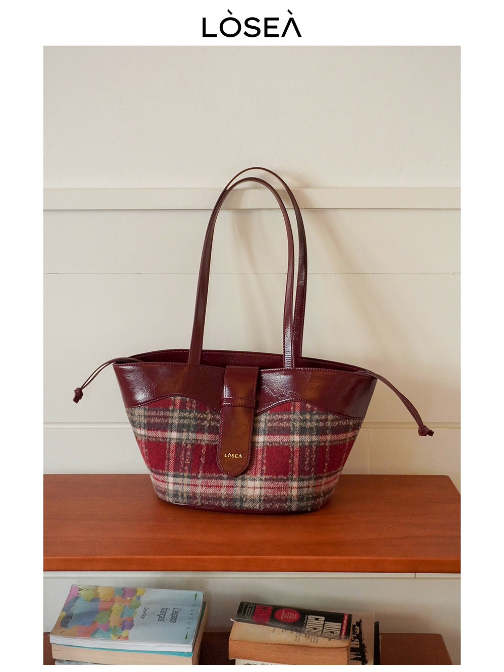 LOSEA Large Capacity Plaid Shoulder Bag