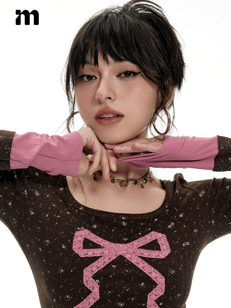 Imone Contrasting Color Retro Floral Three-dimensional Lace Long Sleeve