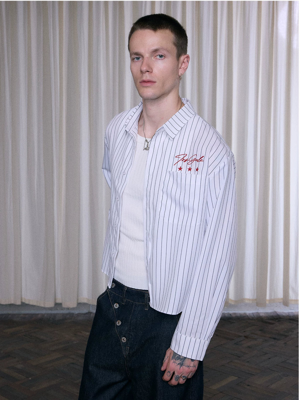 InsGale Striped Embroidered Lapel Cardigan Shirt Jacket