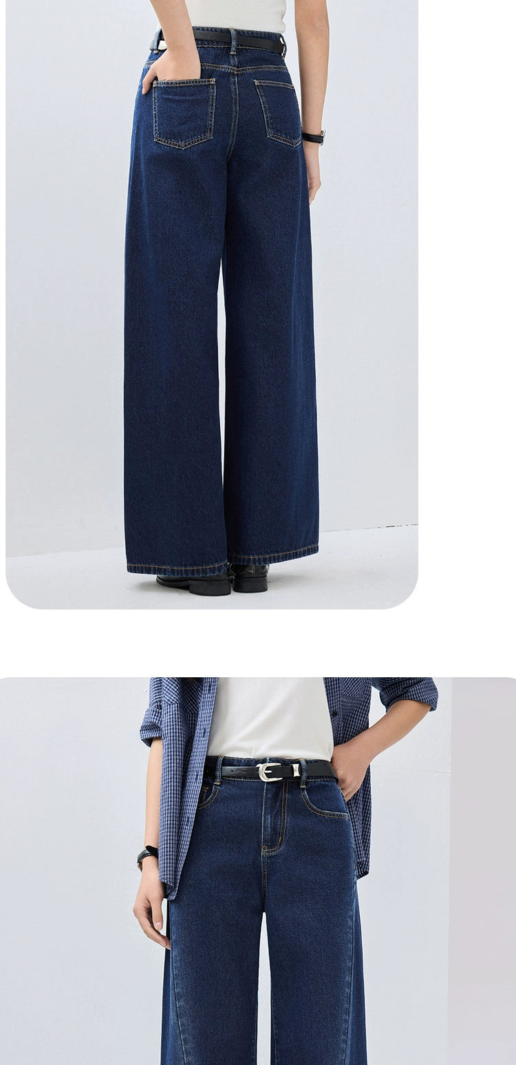 Giordano Side Bone Forward Pants High Waist Wide Leg Jeans