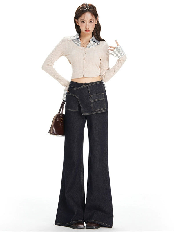 KPSR Retro Asymmetric Waist Seal Micro-pull Jeans