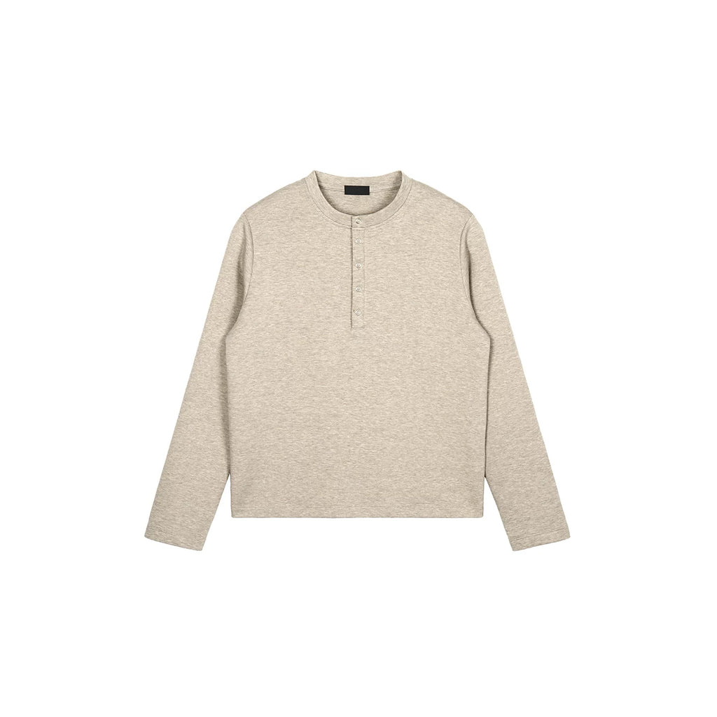 PLUS NO LOGO 370g Breathable Cloud Cotton Henley Long-Sleeve Tee