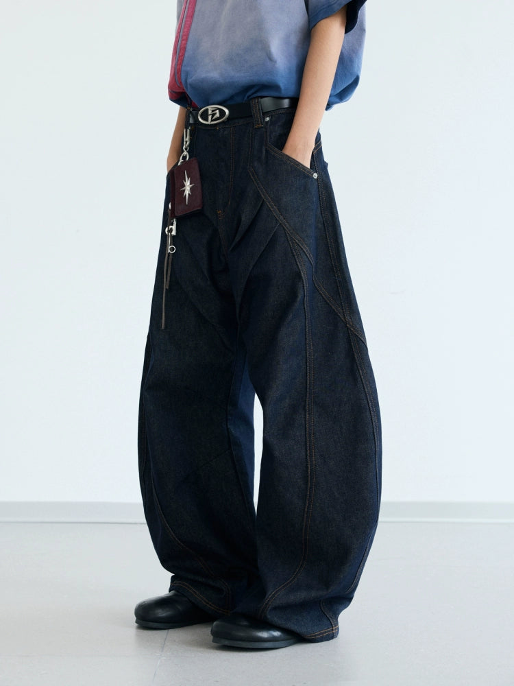 PEOPLESENSE original cow denim deconstruction open line wide-leg jeans retro pendant baggy scimitar pants