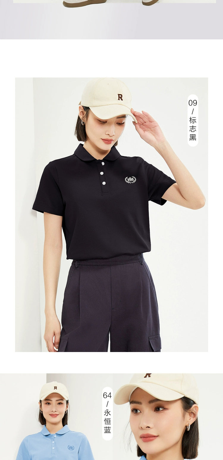 Giordano Small Embroidery Lycra Pearl Doll Collar Lapel Tee