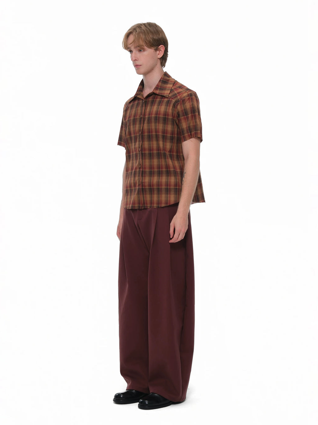 Set for life handmade tassel beard cotton light plaid casual short-sleeved shirt