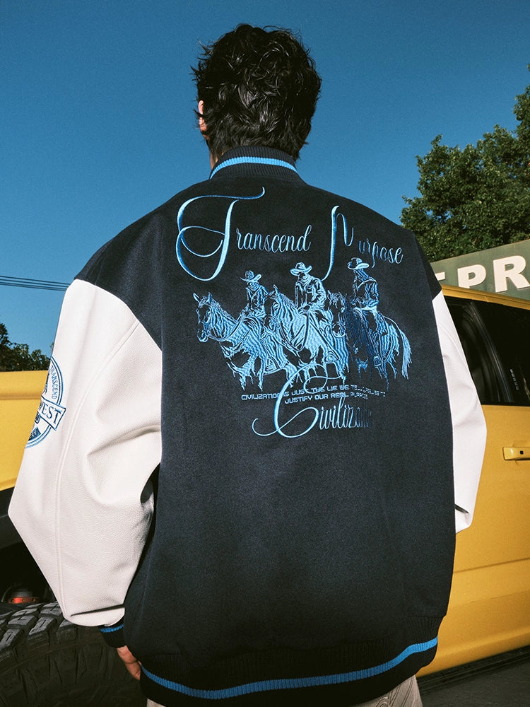 MATCHA STORY Embroidered Loose Baseball Jacket