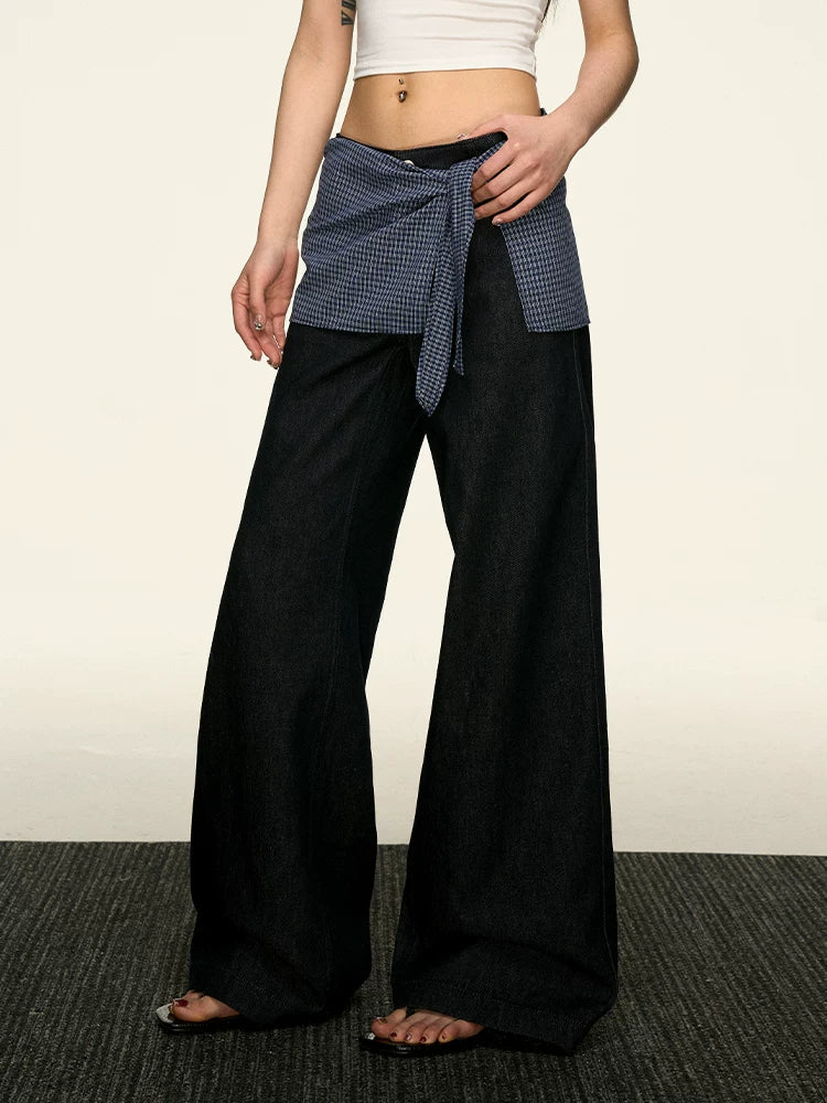 Aaisup Stacks Fake Two-piece Straight Jeans