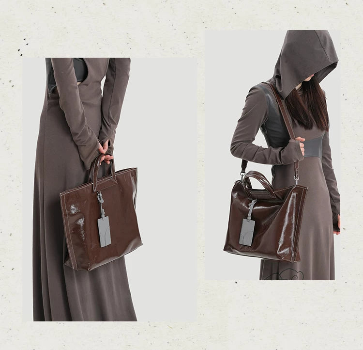 KoniKoni Leather Niche Large Capacity Shoulder Messenger Bag