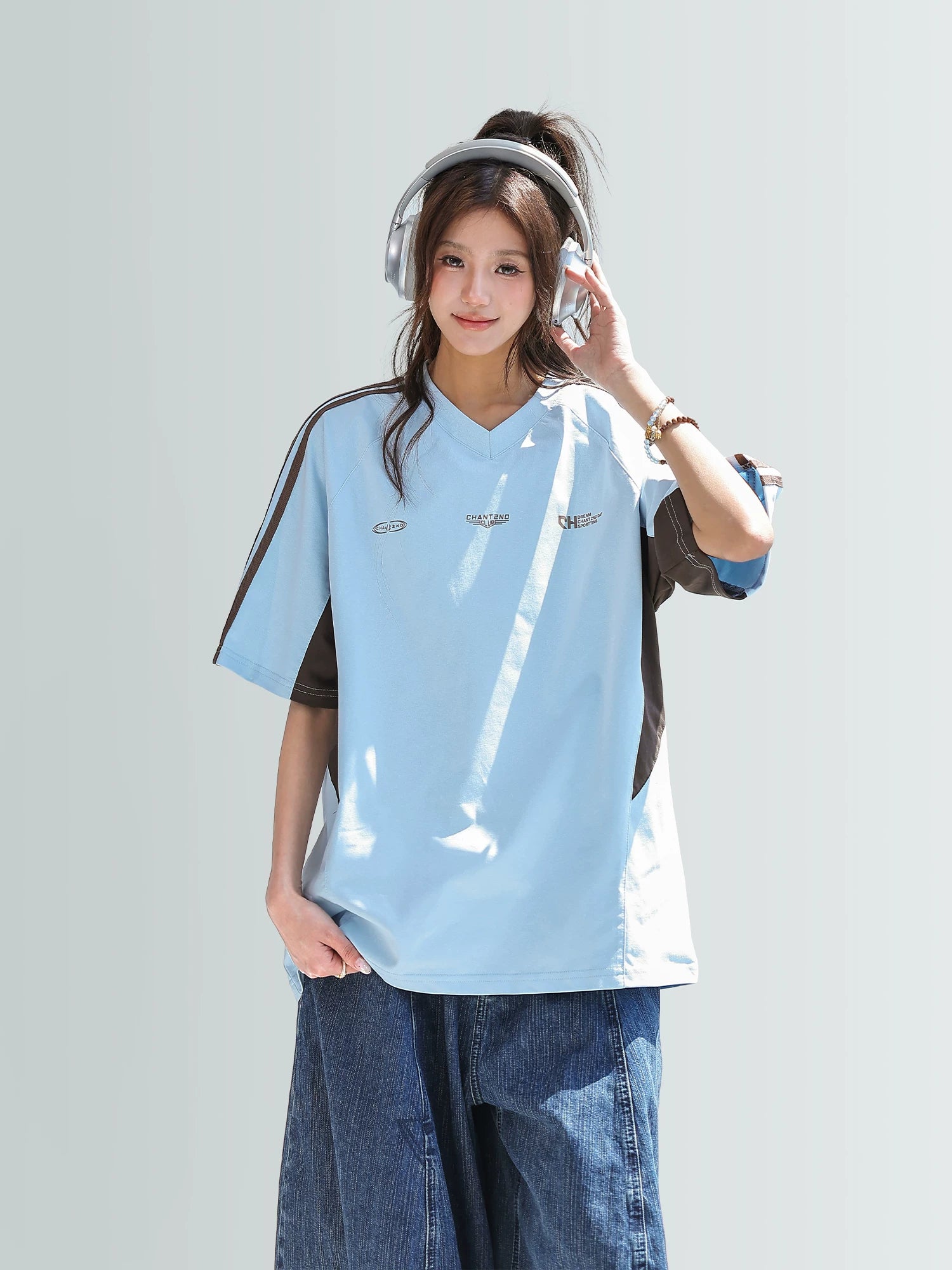 CHANT2nd Splicing V-neck Casual Tee