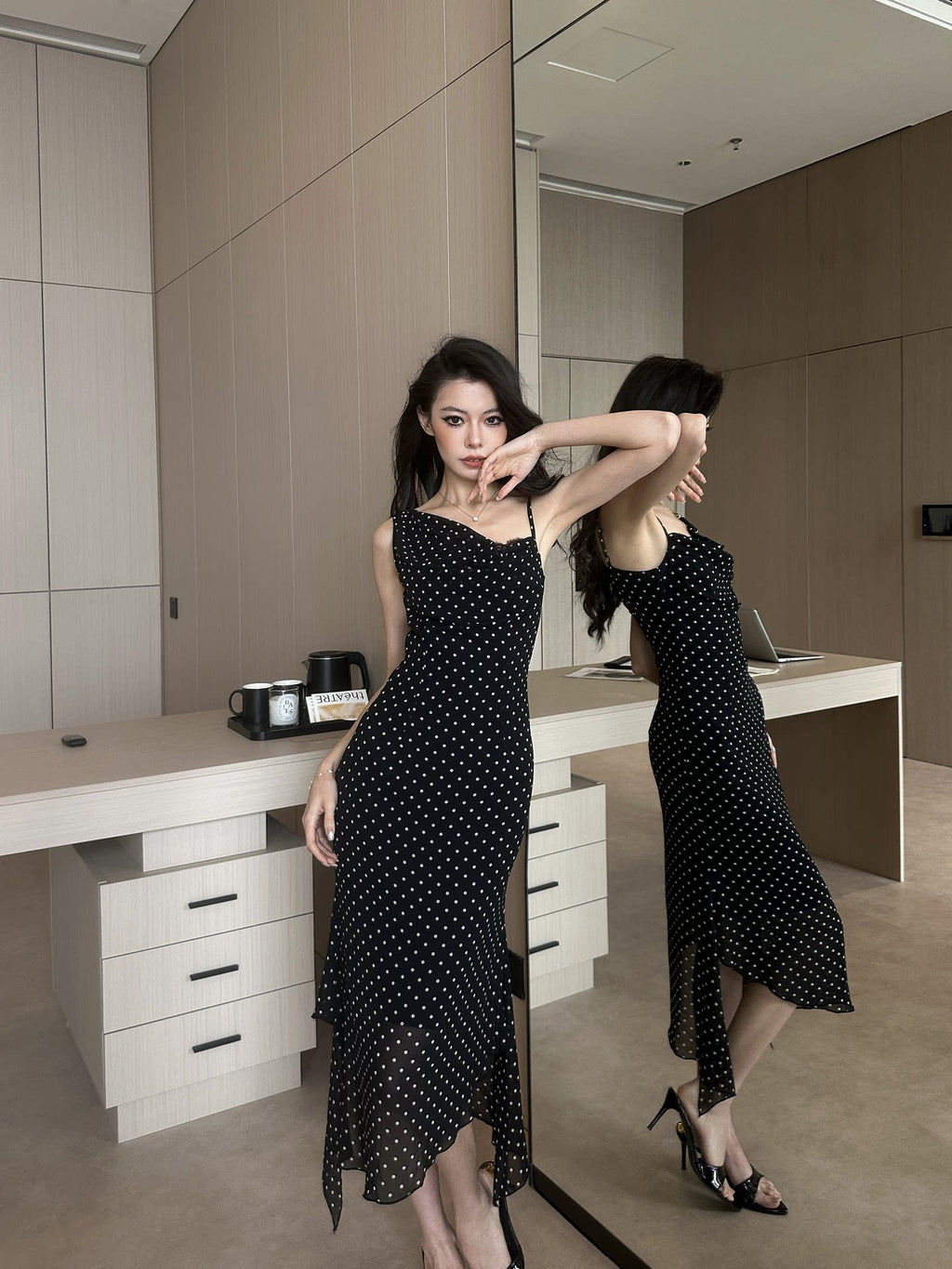 LLROGE Polka Dot Suspender Dress