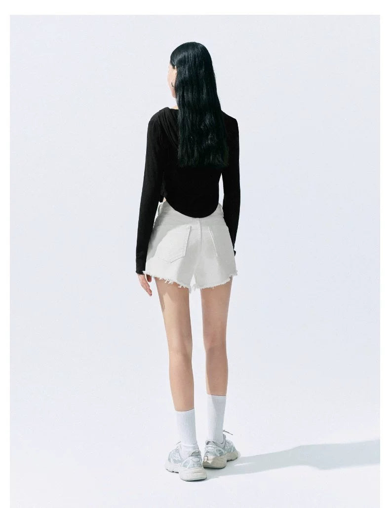 URBAN REVIVO Simple Street-style Fringed Casual Shorts