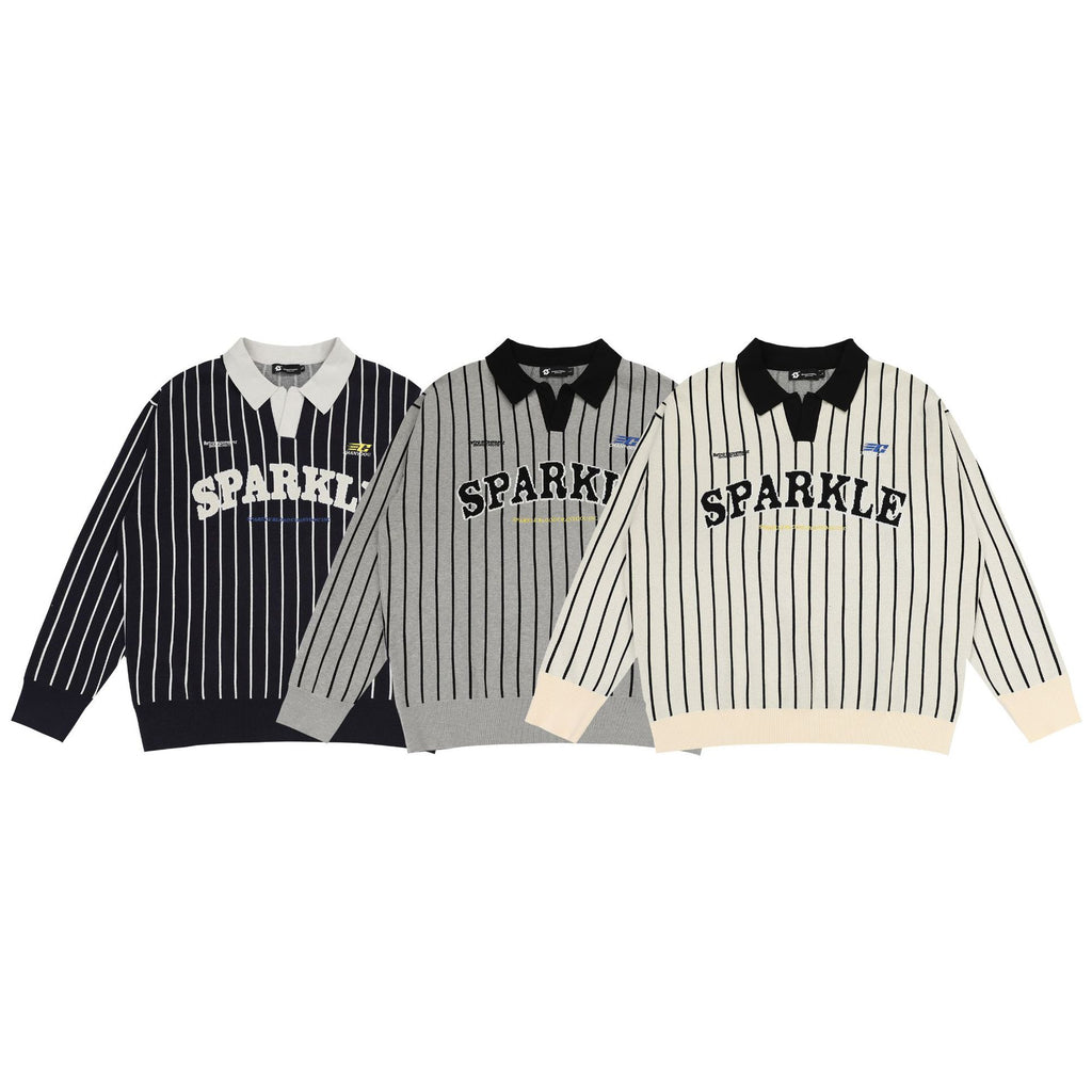 CHANYOOU Vintage Polo Neck Striped Knitted Sweater