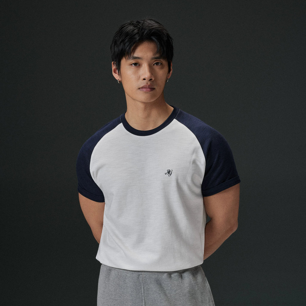 AFTERGLOW Contrast Color Shoulder Sleeve Slim Tee