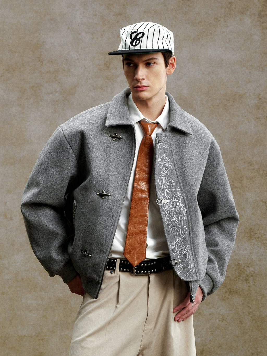 YADcrew Retro Casual Three-dimensional Line Loose Lapel Padded Jacket