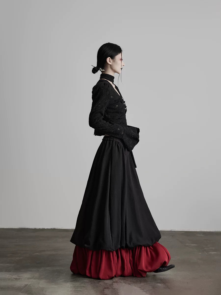 INDULGE Contrast Color Fake Two A-shaped Skirt