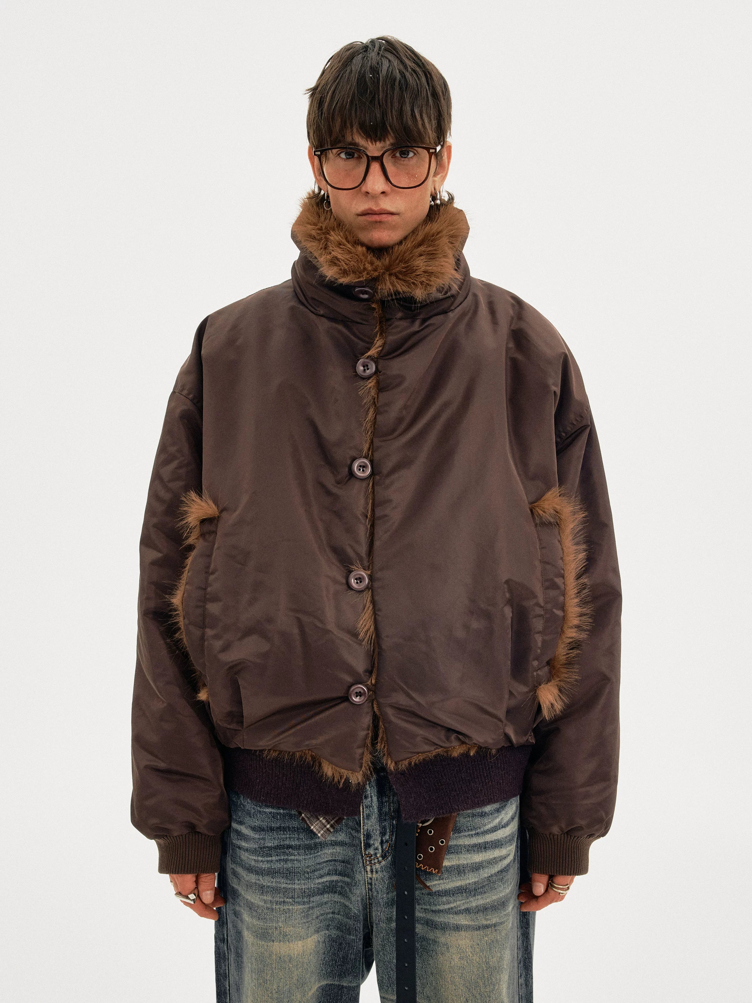 MADWITCH Vintage Premium Splicing Fur Collar Jacket