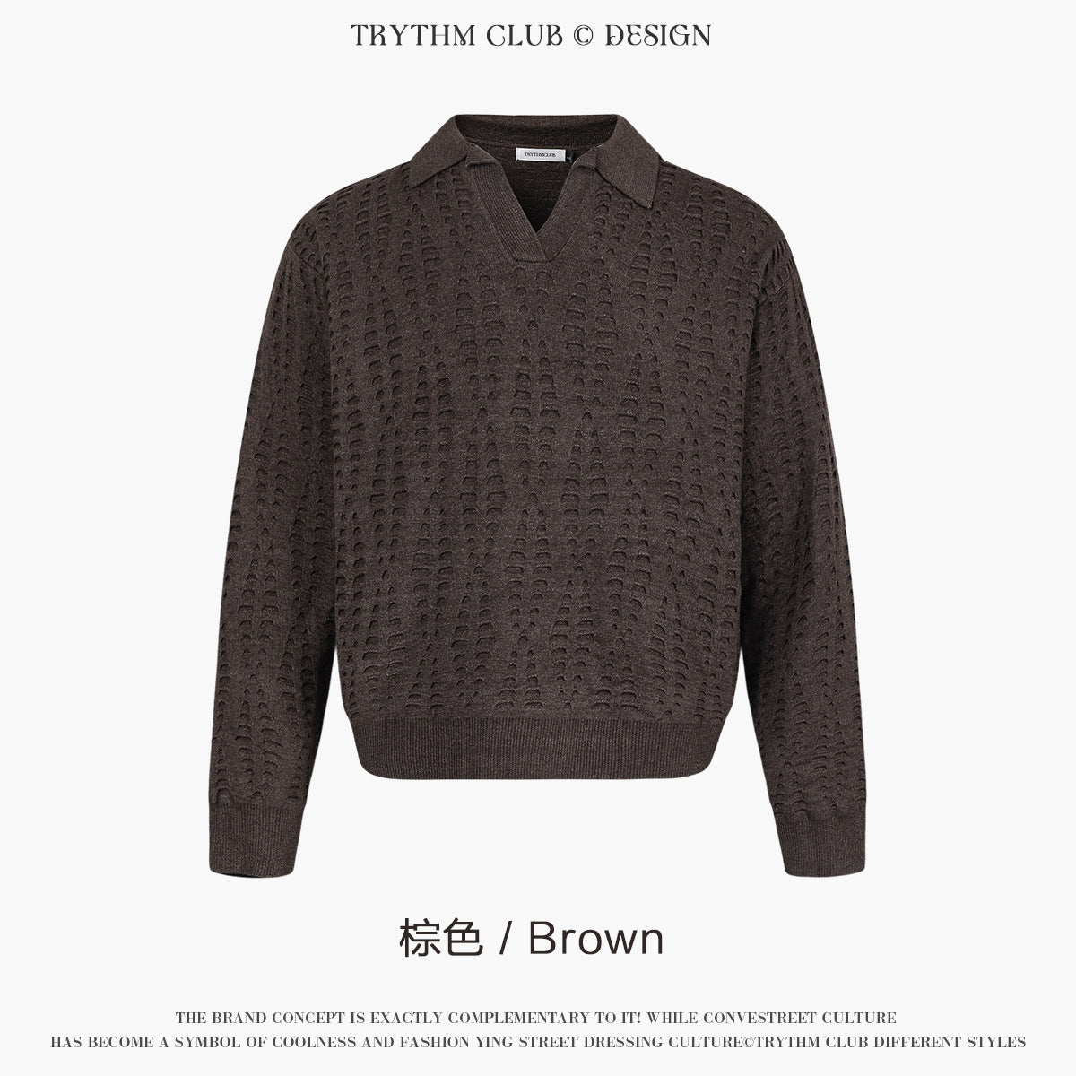 TRYTHMCLUB V-neck Lapel Ripped-knit Sweater