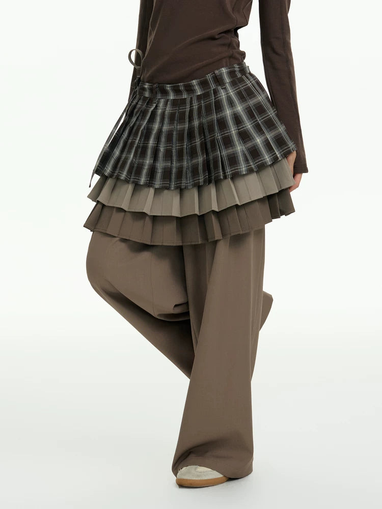 TGNS Three-layer Pleated Skirt Fart Curtain Splicing Pants