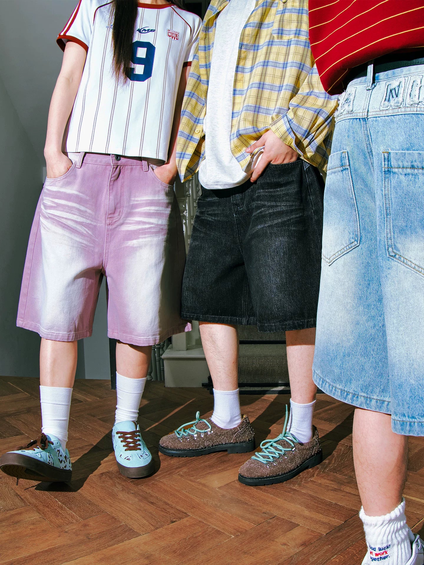 Lemanism Retro Gradual Change Denim Shorts