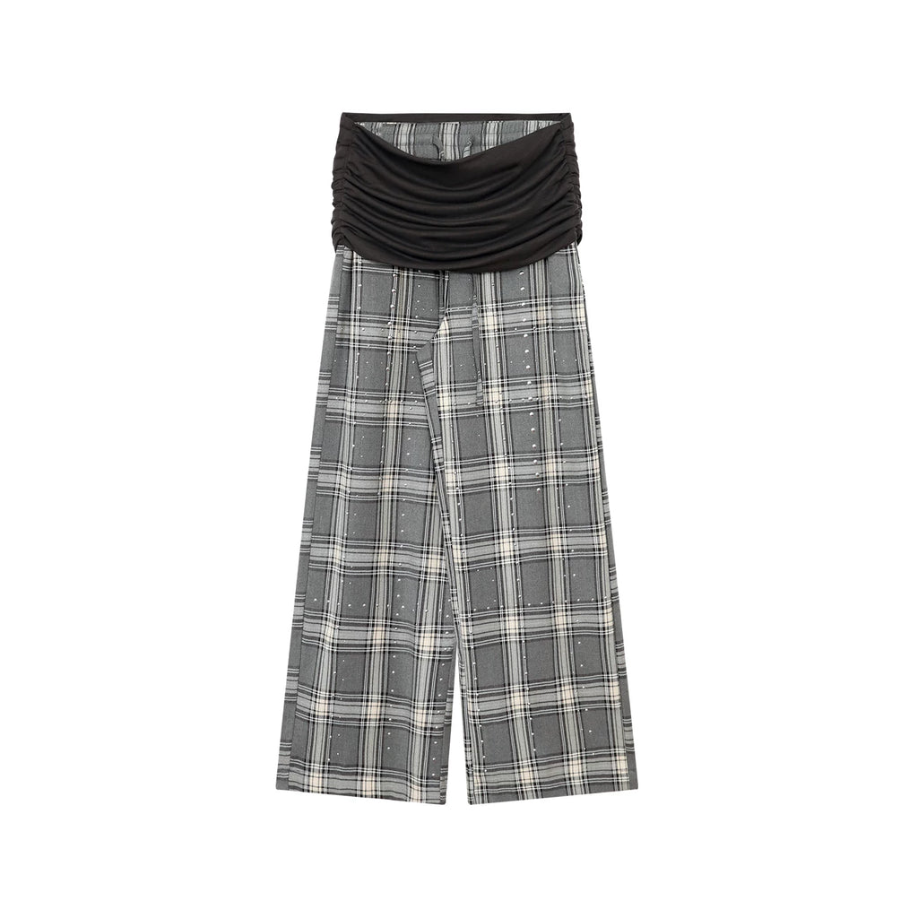 FUNKYFUN Waist Stacked Plaid Slacks