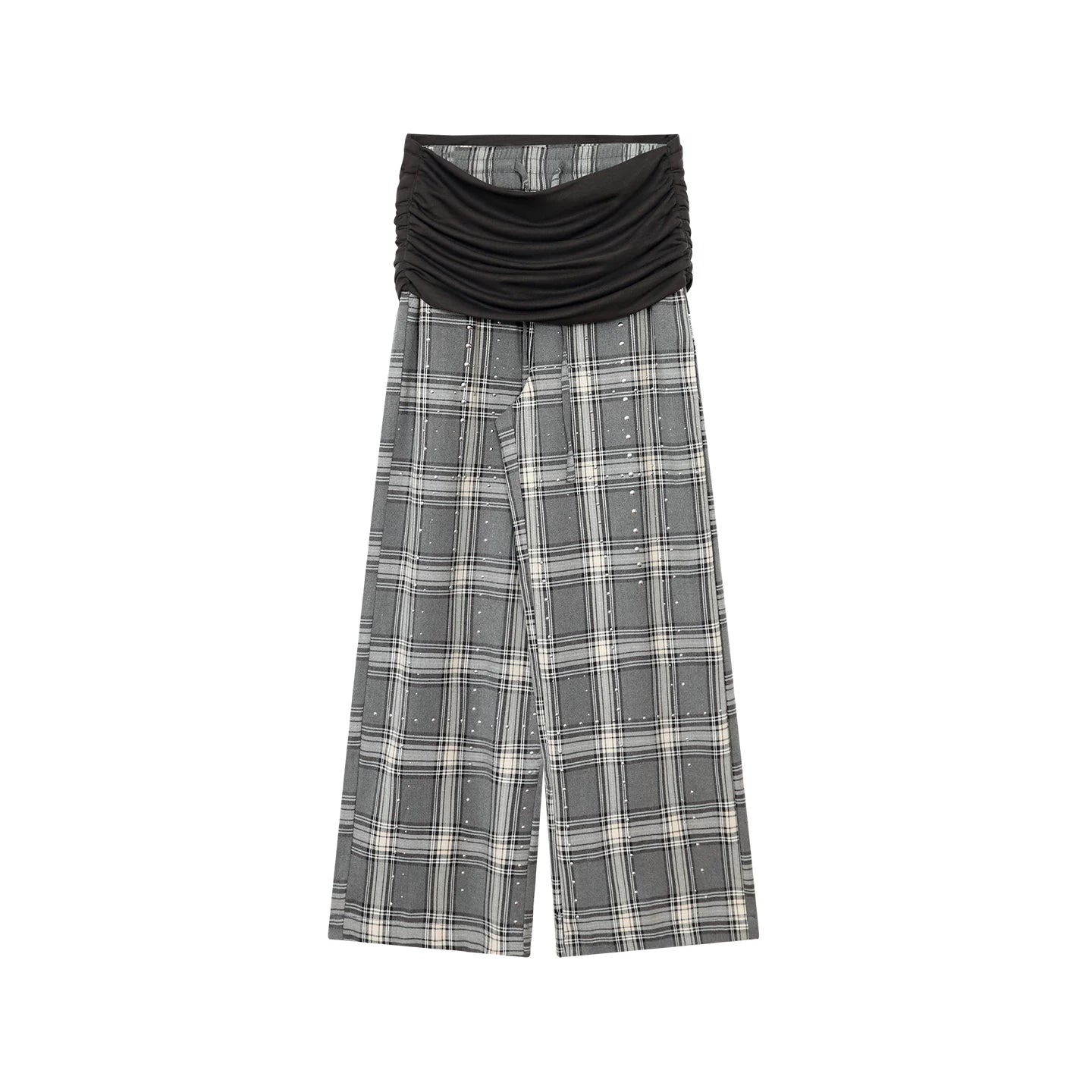 FUNKYFUN Waist Stacked Plaid Slacks