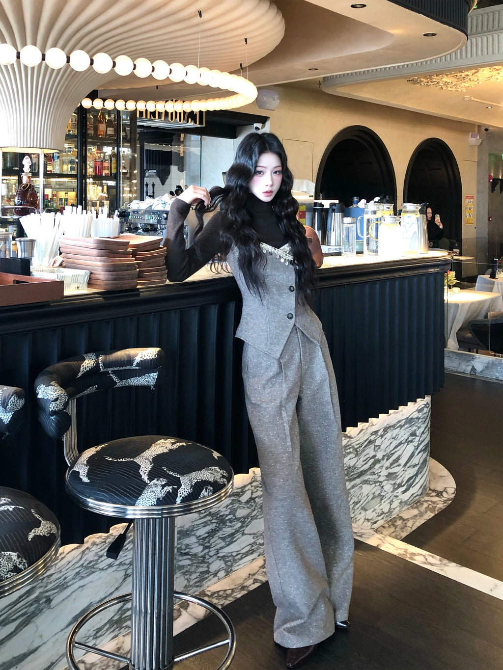Barb Chill Lace Vest Suit Wide Leg Pants Suit