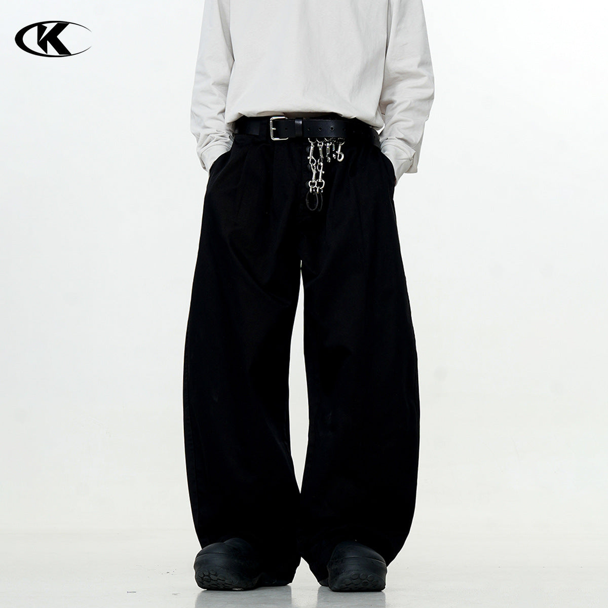 11KN button pleated three-dimensional tailoring scimitar pants