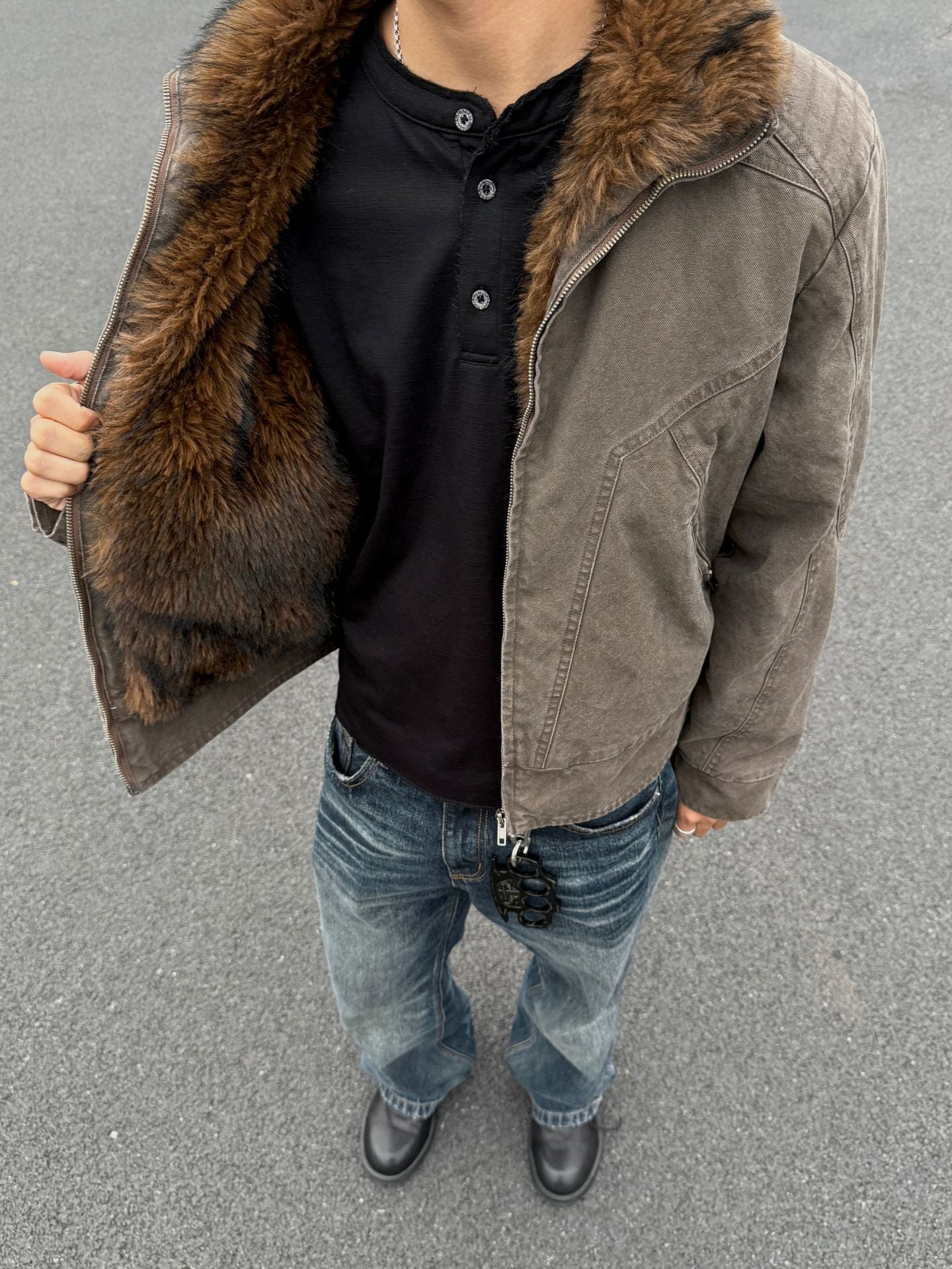 EME Stand-up Neck Zip Vintage Jacket
