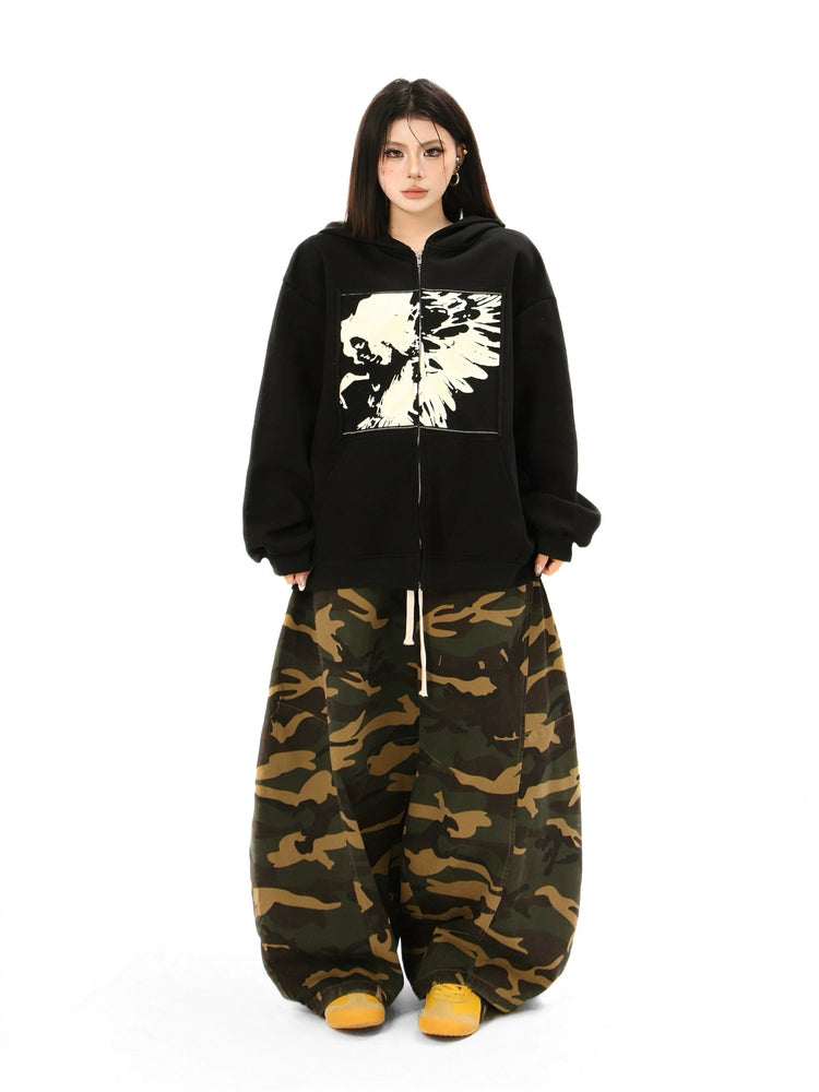 Kenvibe Vintage Anime Printed Loose Hooded Cardigan Jacket