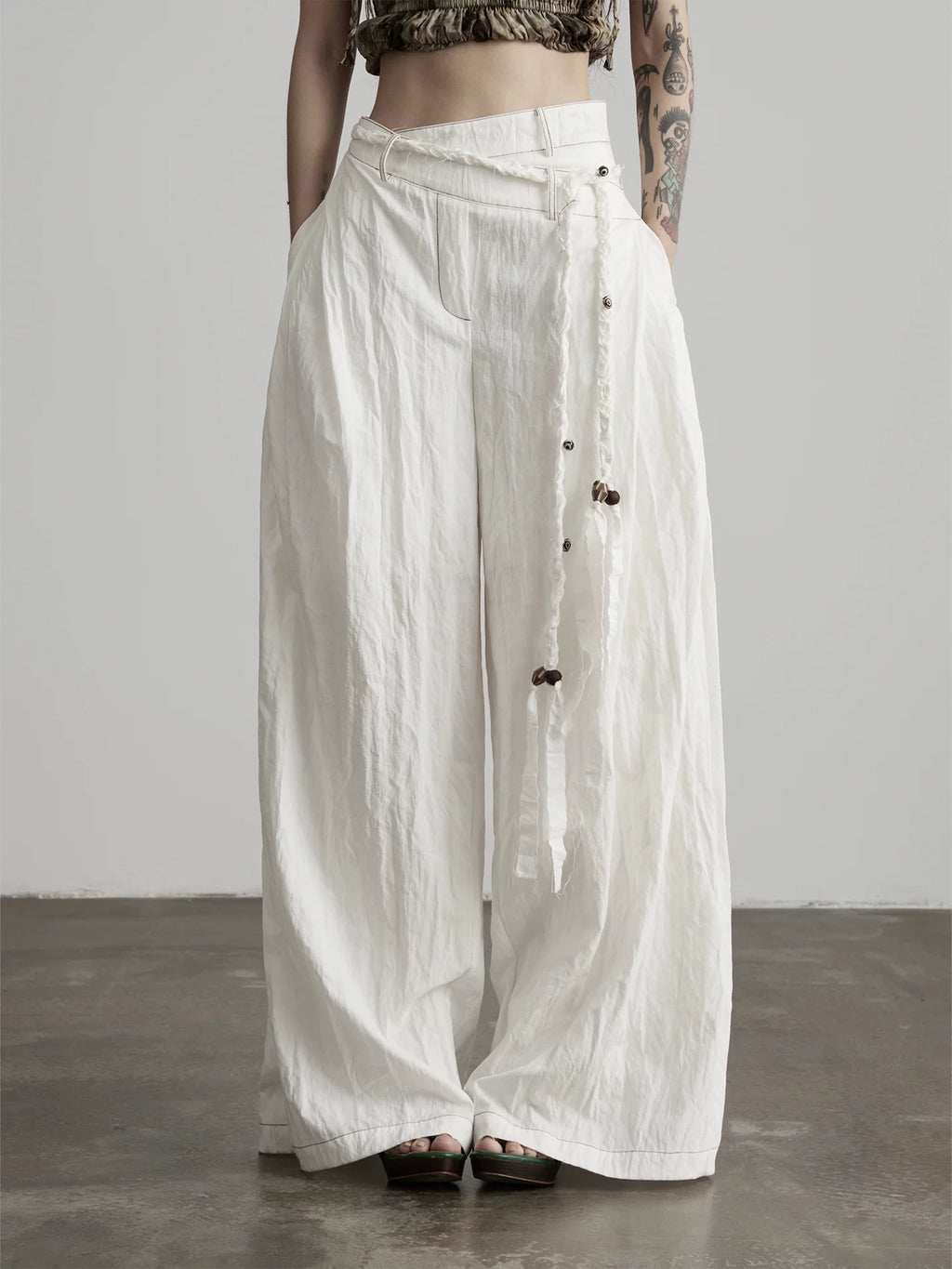 INDULGE Irregular Double Waist Wide Leg Pants