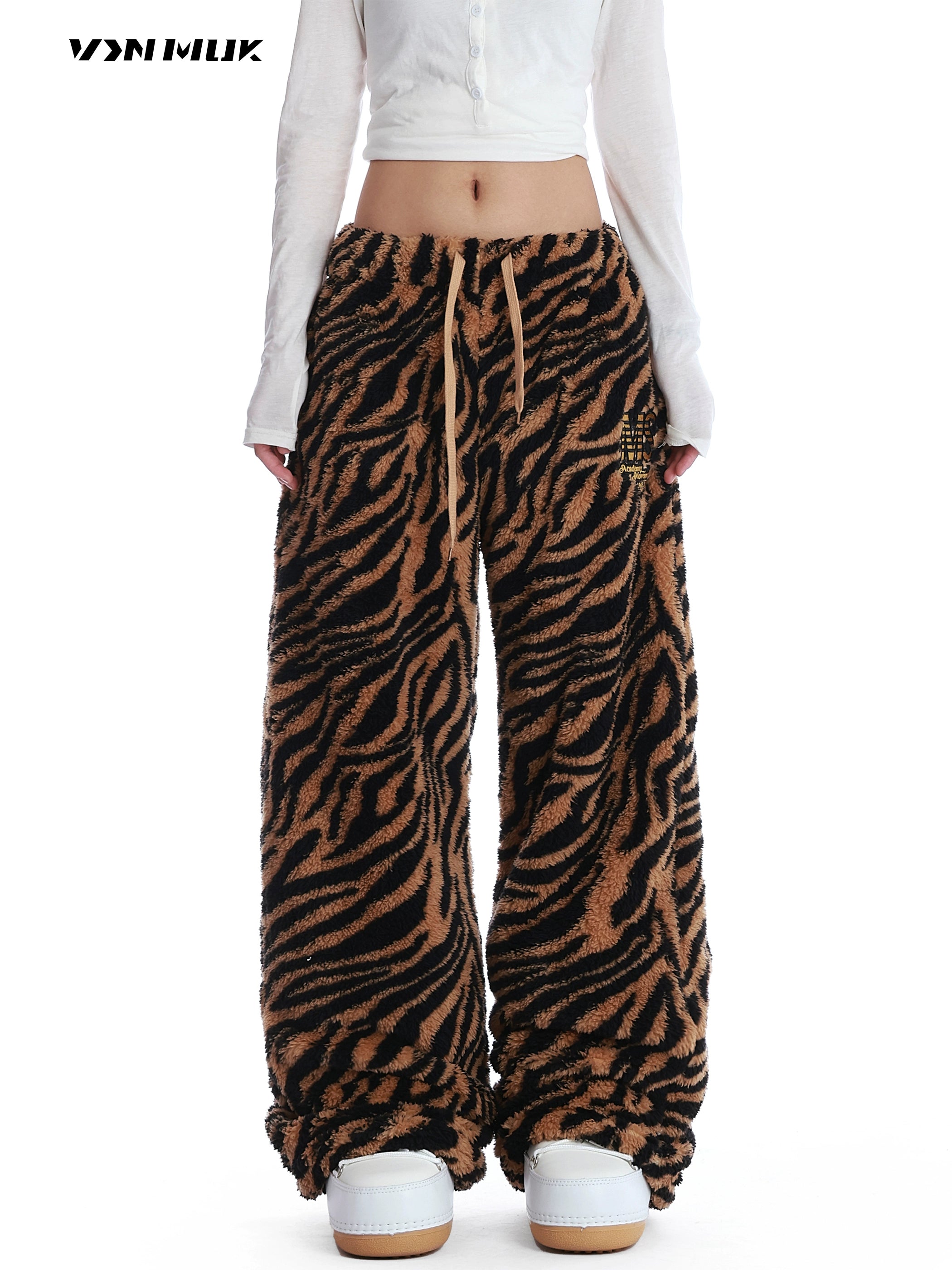 Mershier Vintage Yellow Black Tiger Lamb Wide Leg Pants