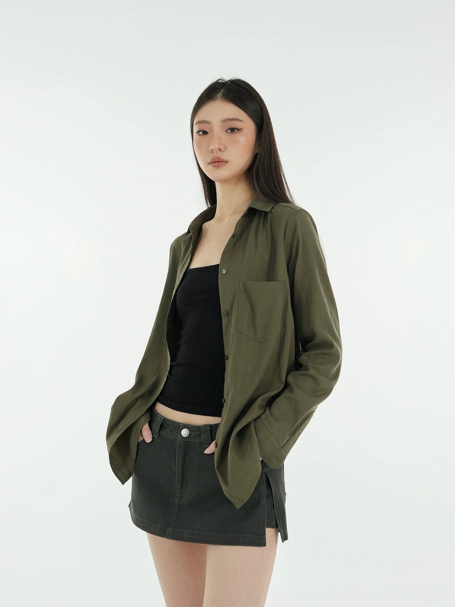 Jim Kennet Vintage Work Wear Fake Two-Piece Denim Skirt