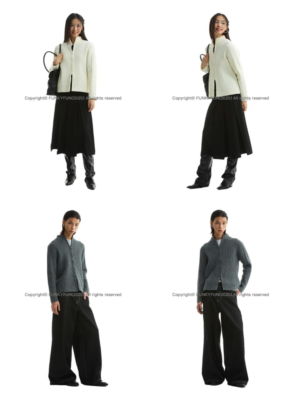 FUNKYFUN Twist Double Pit Strip Zipper Knitted Sweater Jacket