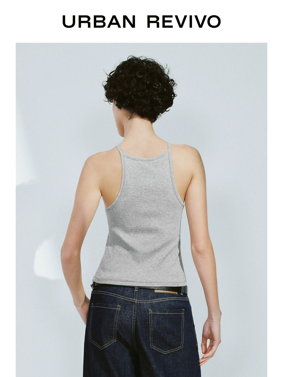 URBAN REVIVO Casual Basic Versatile Solid Color Slim-fit Vest