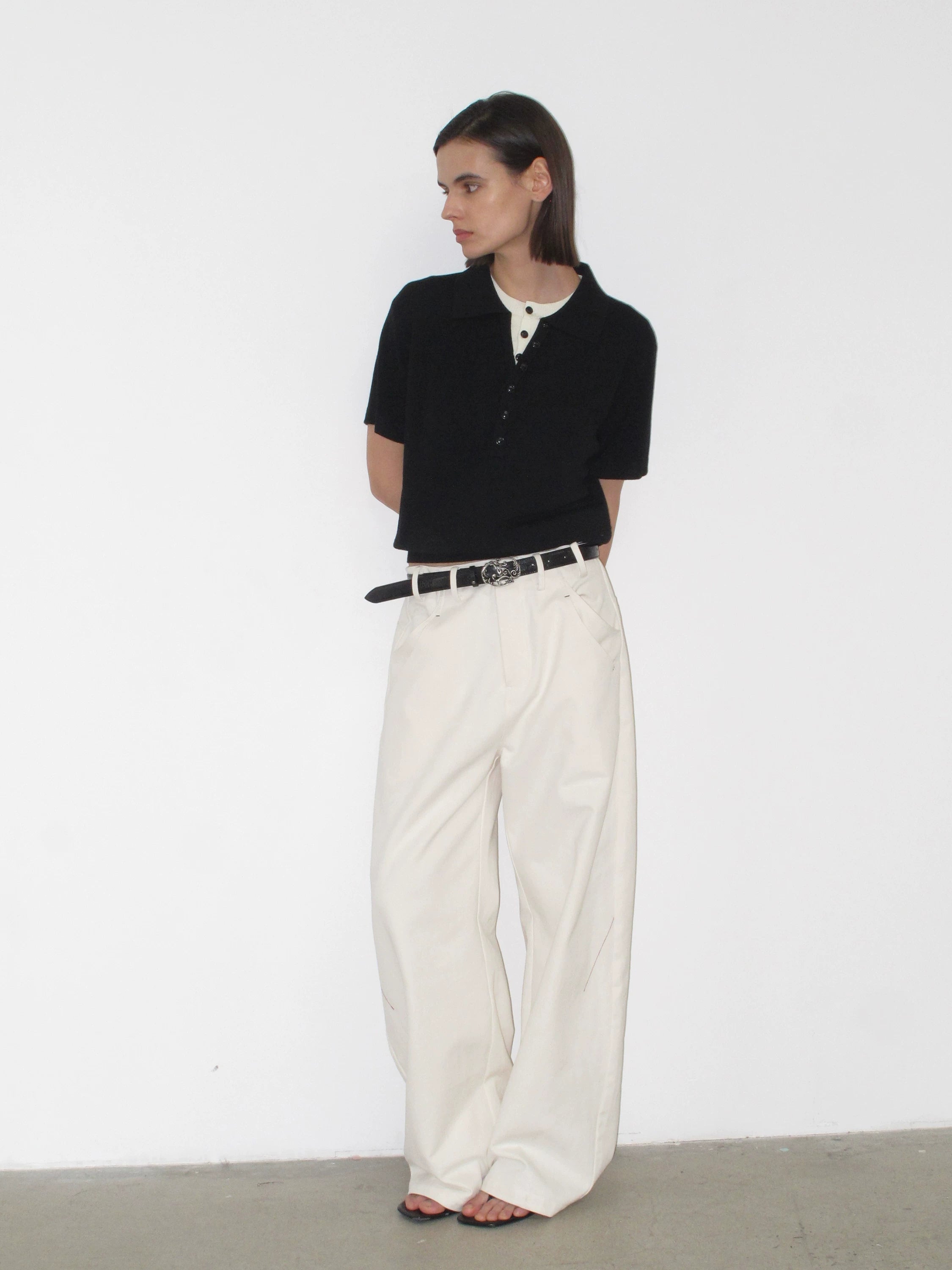 NOT UGLY Soft Wool High-Density Overlapping Collar Contrast Casual Polo Short-Sleeve