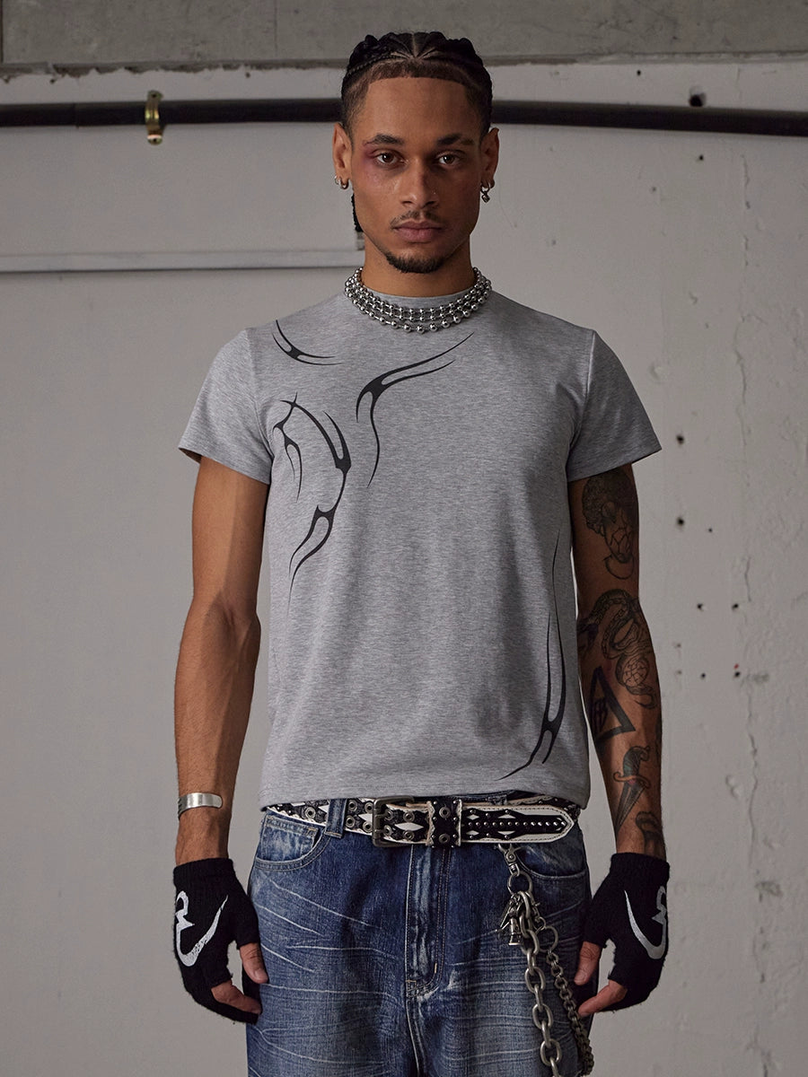 DND4DES Slim Fit Elastic Short Sleeve Crew Neck Striped Tee