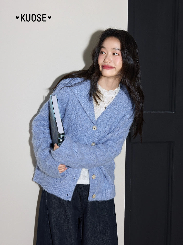 Kuose Lazy Lapel Knit Cardigan Jacket